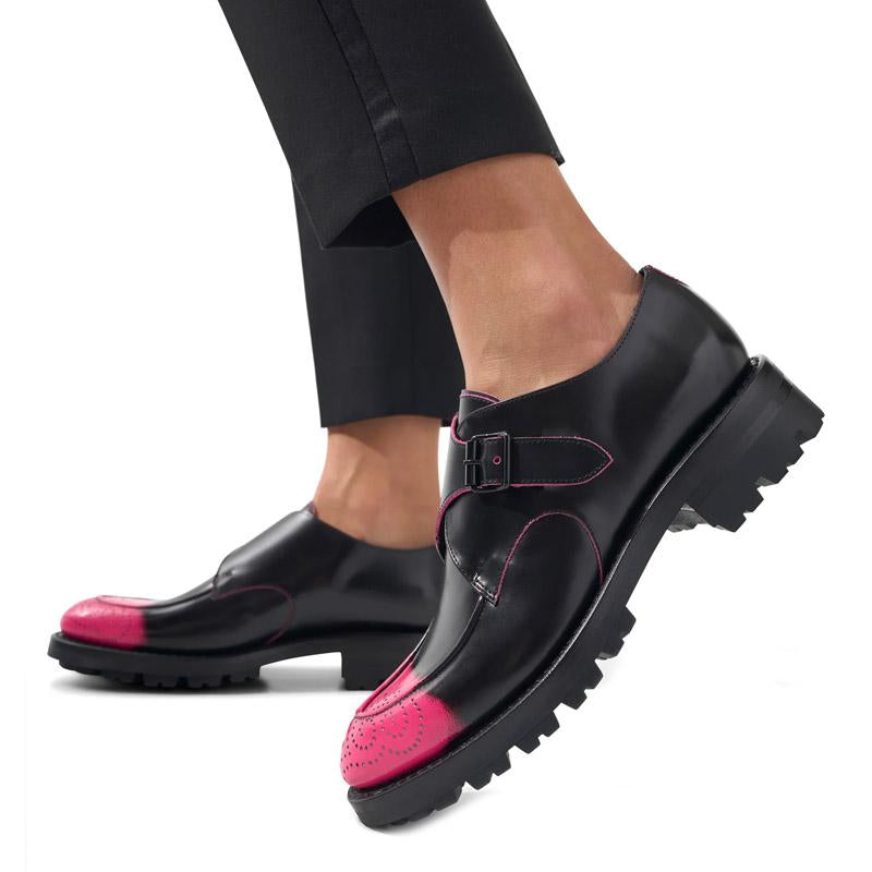 Black & Pink Italian Burnished Leather Shoes