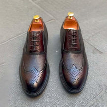 Round Toe Leather Shoes Men's Carved Derby Shoes Office Wedding Shoes