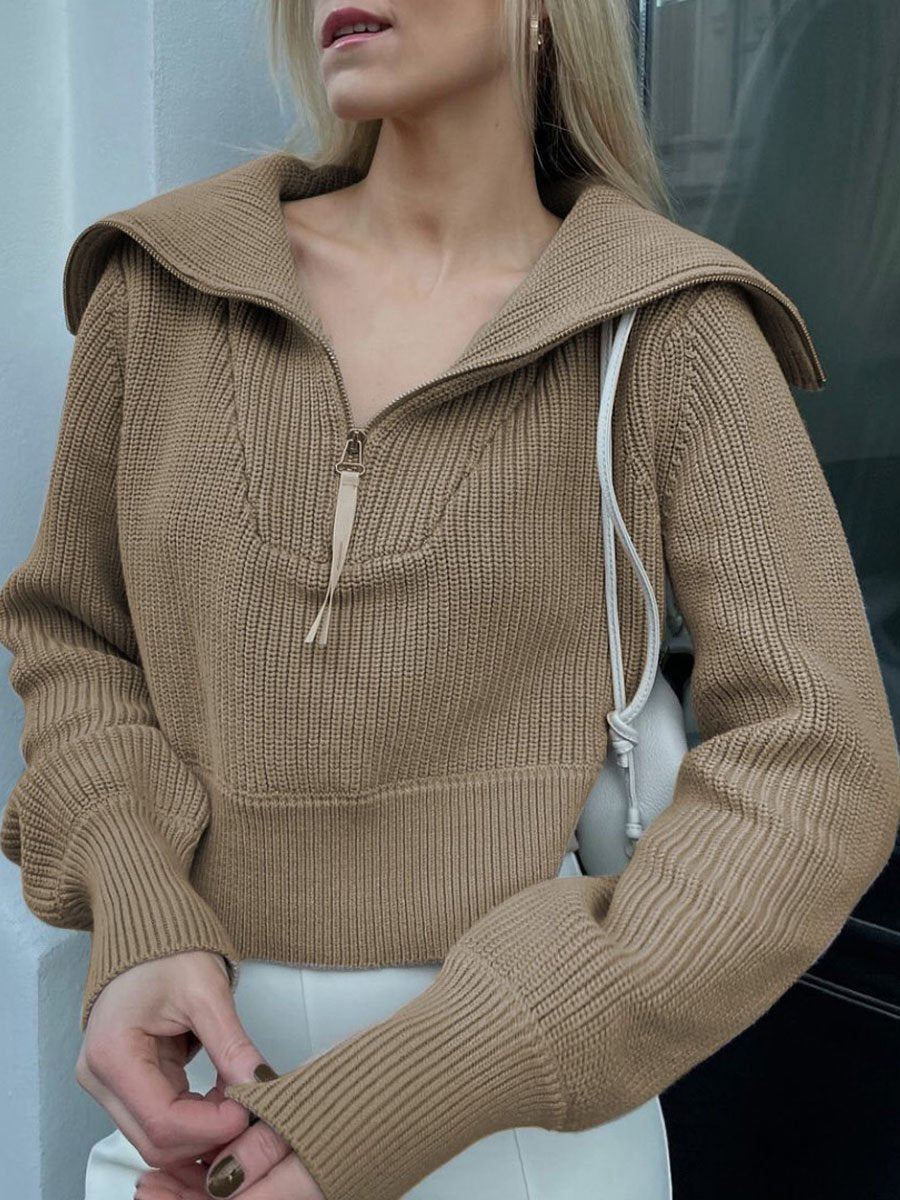 Solid Zipper Up Fashion Casual Sweater