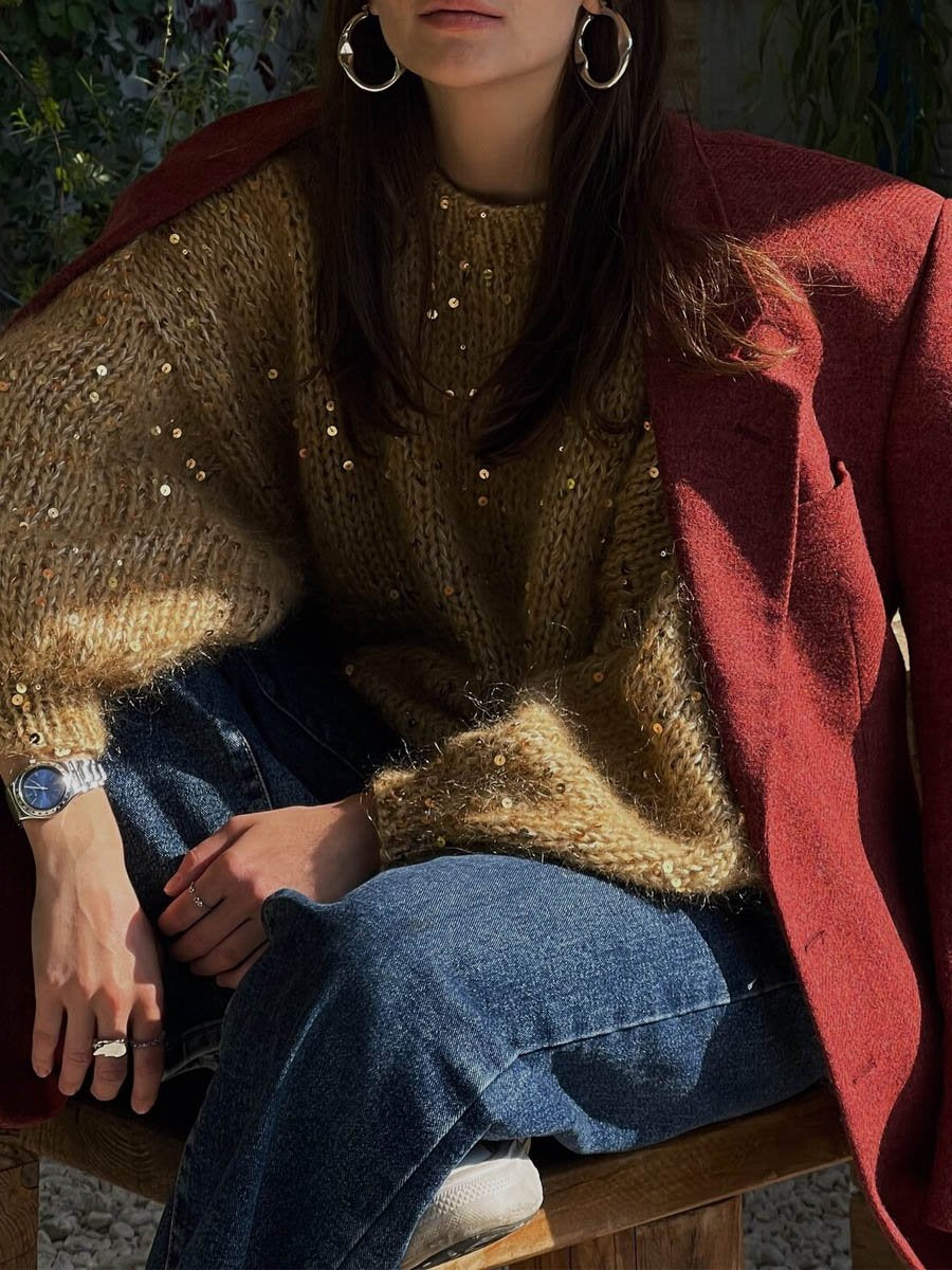 Sequin Round Neck Sweater