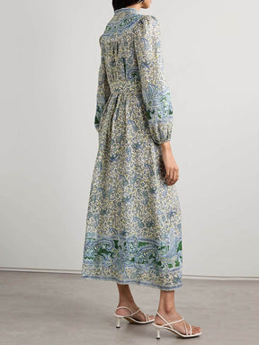 Gathered Floral Printed Midi Dress