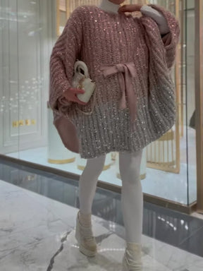 Elegant Gradient Sequin Sweater Cape Coat