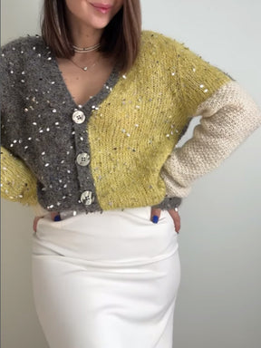 Sequined Contrast Cardigan