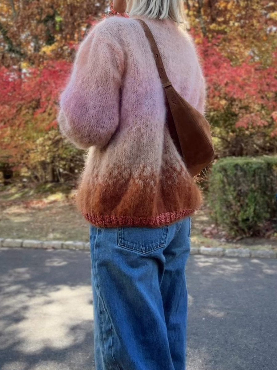 Gradient Fuzzy Knit Sweater Cardigan