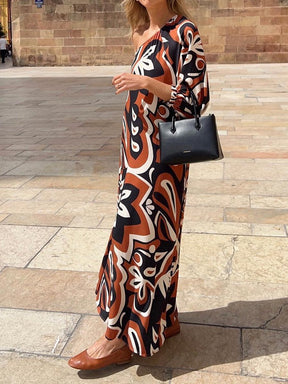 Asymmetric Puffed Sleeve Midi Dress