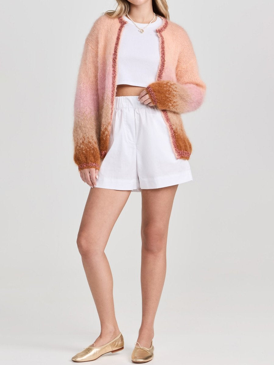 Gradient Fuzzy Knit Sweater Cardigan