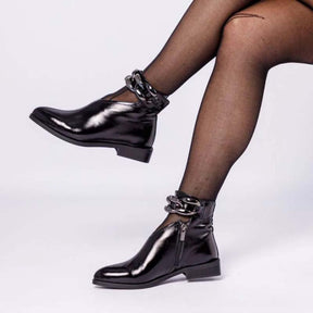 Chain-Trim Point Toe Ankle Boots