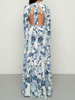 Deep V Neck Backless Printed Beach Dress