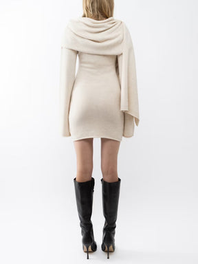 Solid Skew Neck Scarf Mini Dress