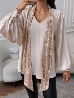 Sequin Patchwork Loose Lace Up Blouse