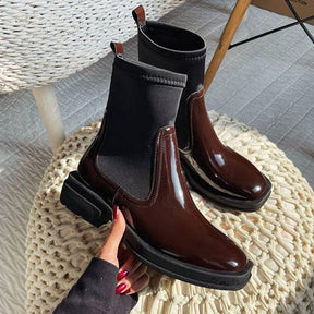 Women's Square Toe Chelsea Boots Thick Heel Platform Boots