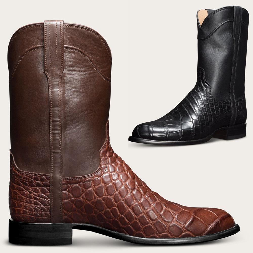 Vintage Men's Long Boots Crocodile Pattern Western Boots