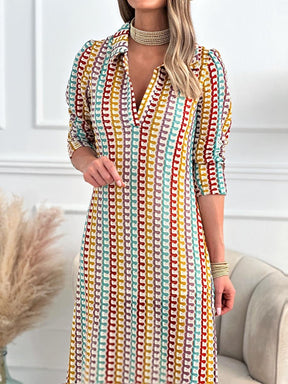 Split Neck Multicolor Shirt Dress