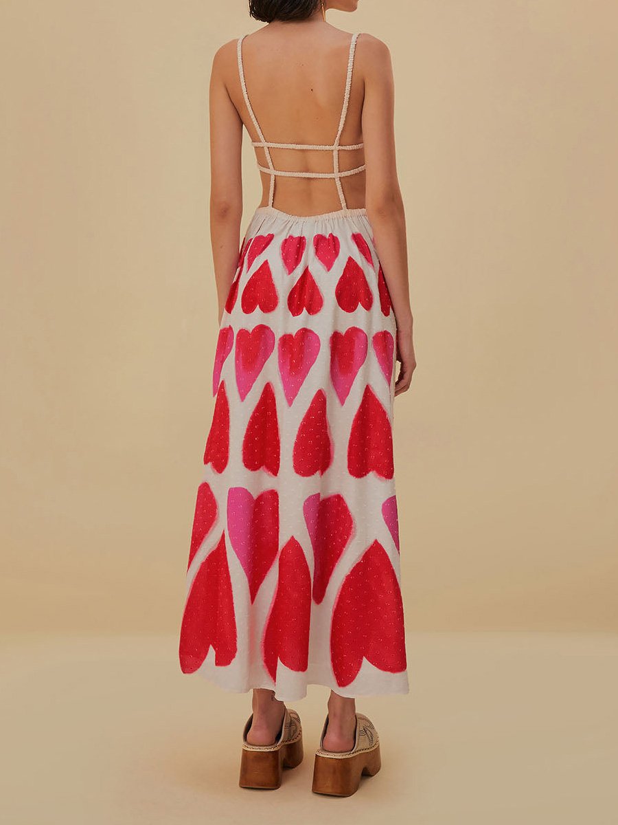 Painted Hearts Straps Maxi Dress