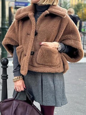 Single-breasted Teddy Cape Coat