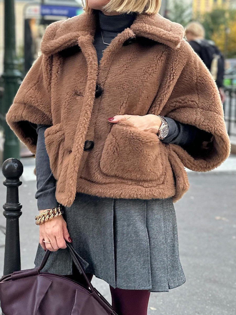 Single-breasted Teddy Cape Coat