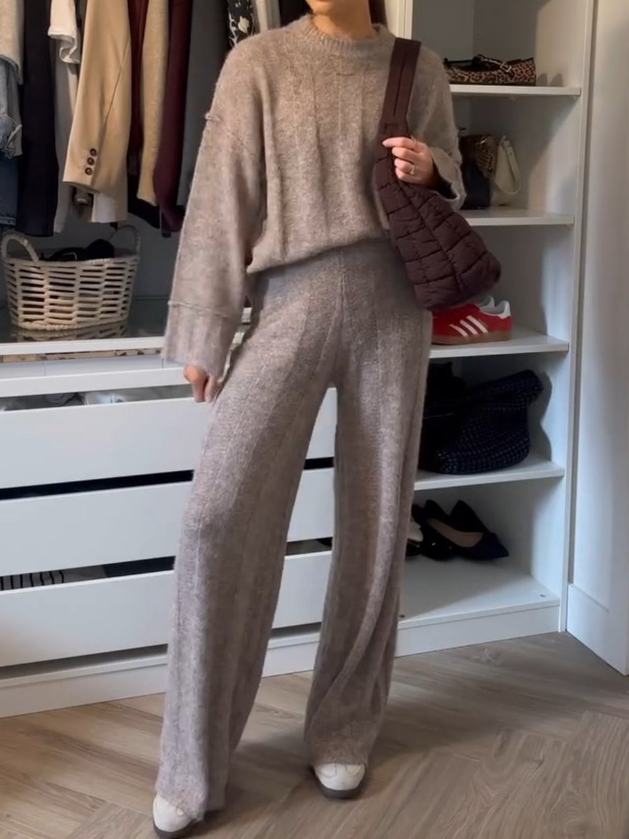 Pullover Sweater Wide Leg Pants Two Piece Suit