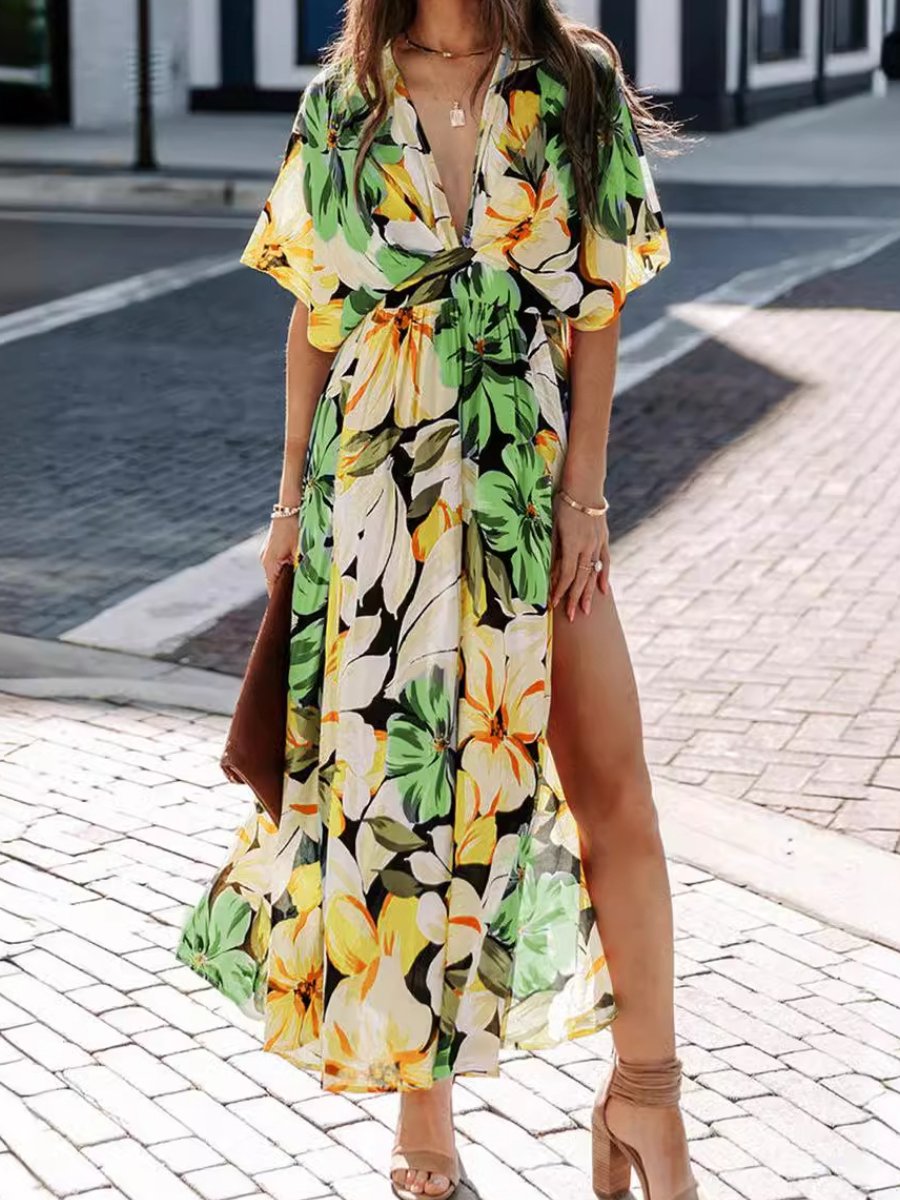 Sexy High Waist Fashion Printed Slit Dress