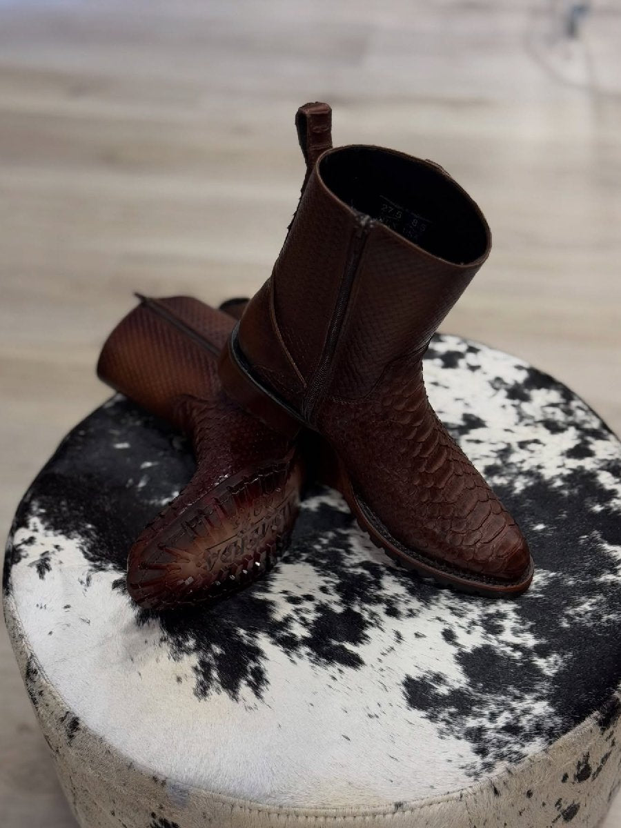 Chelsea Boots Men's Pointed Toe Genuine Leather Snake Print Boots