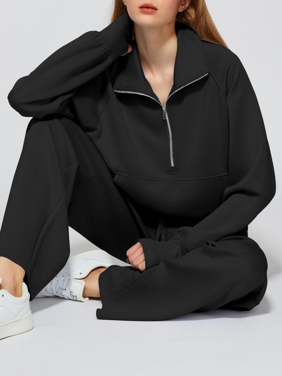 Oversized Half-Zip Sweatshirt And Wide-Leg Sweatpants Casual Set