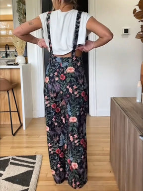 Corduroy Floral Button Wide-leg Jumpsuit