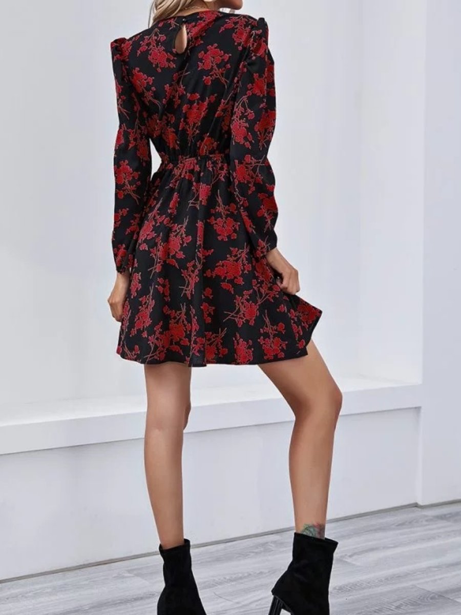 Floral V-neck Waist Dress