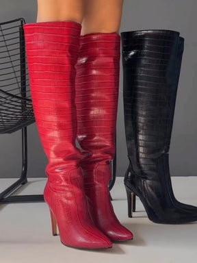 Pointed straight stiletto mid-calf boots