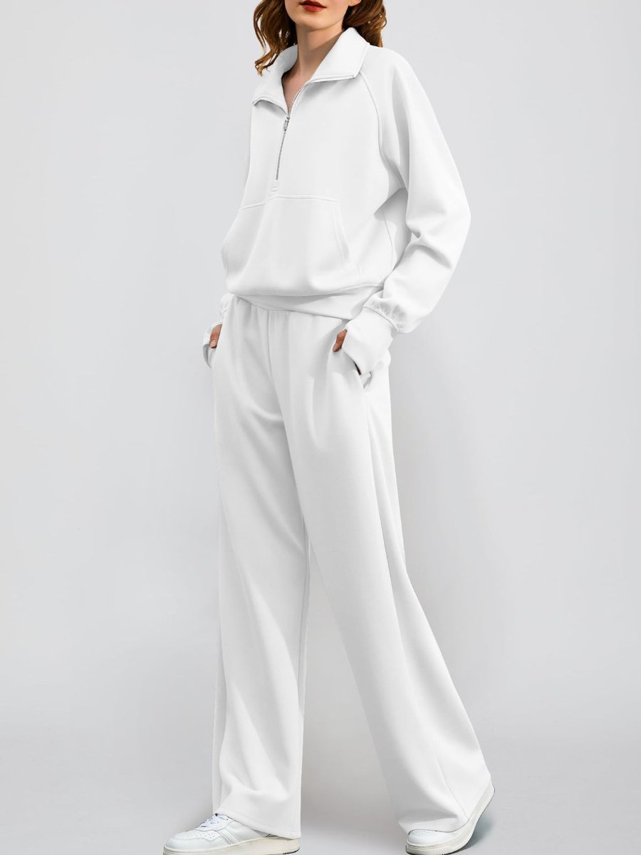 Oversized Half-Zip Sweatshirt And Wide-Leg Sweatpants Casual Set