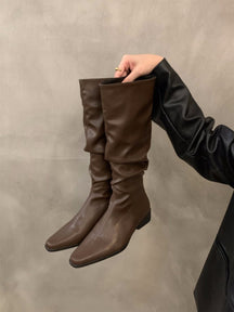 Women's Thick Heel Pleated Long Knight Boots