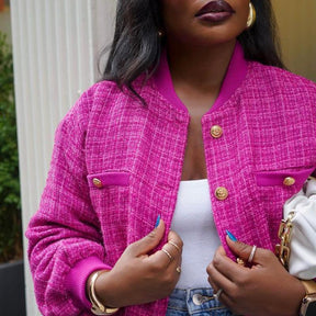 Pink Tweed Bomber Jacket