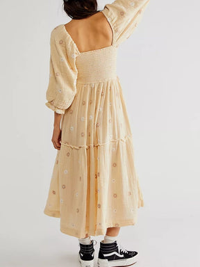 Printed Square Neck Sunflower Dress