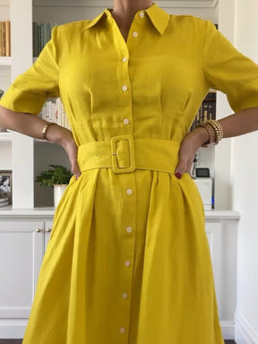 Yellow Button Shirt Dress