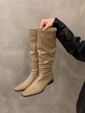 Women's Thick Heel Pleated Long Knight Boots