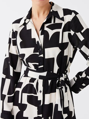 Patterned Long Sleeve Women's Shirt Dress