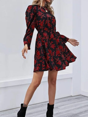 Floral V-neck Waist Dress