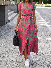 Summer New V-Neck Printed Strappy Dress