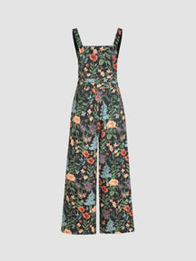 Corduroy Floral Button Wide-leg Jumpsuit