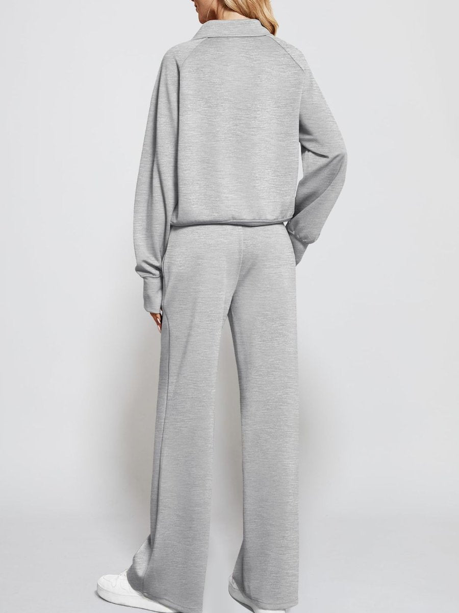 Oversized Half-Zip Sweatshirt And Wide-Leg Sweatpants Casual Set