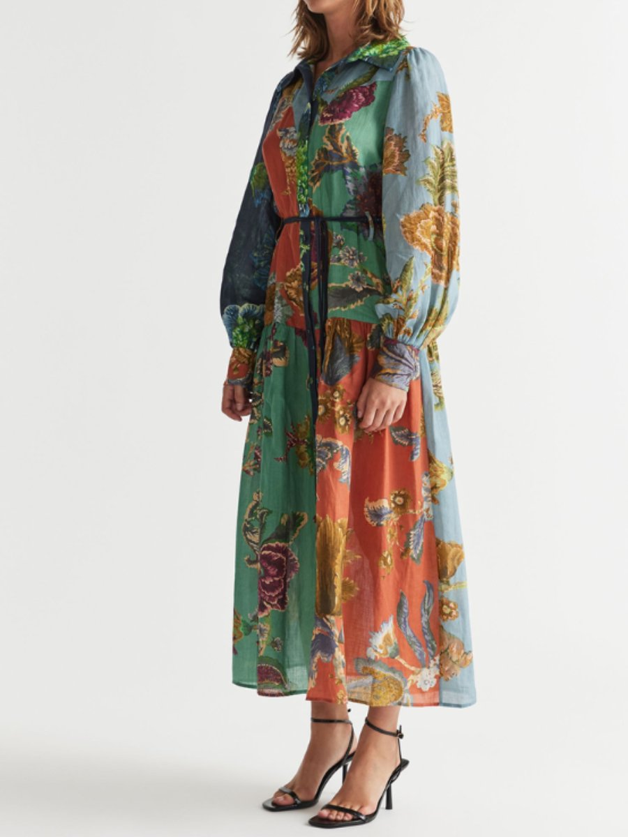 The Romantic Printed Midi Shirt Dress