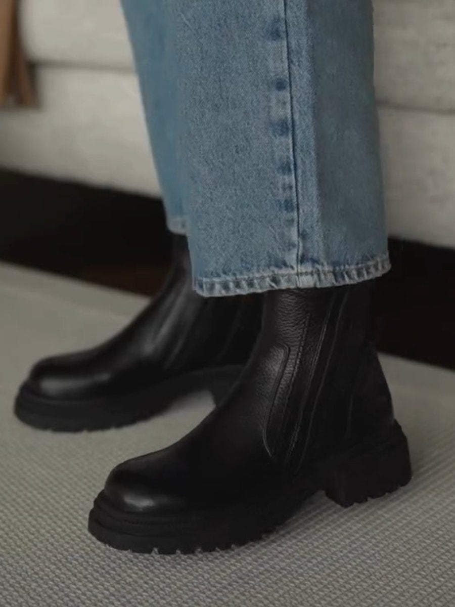 Black Platform Block Heel Zipper Ankle Boots