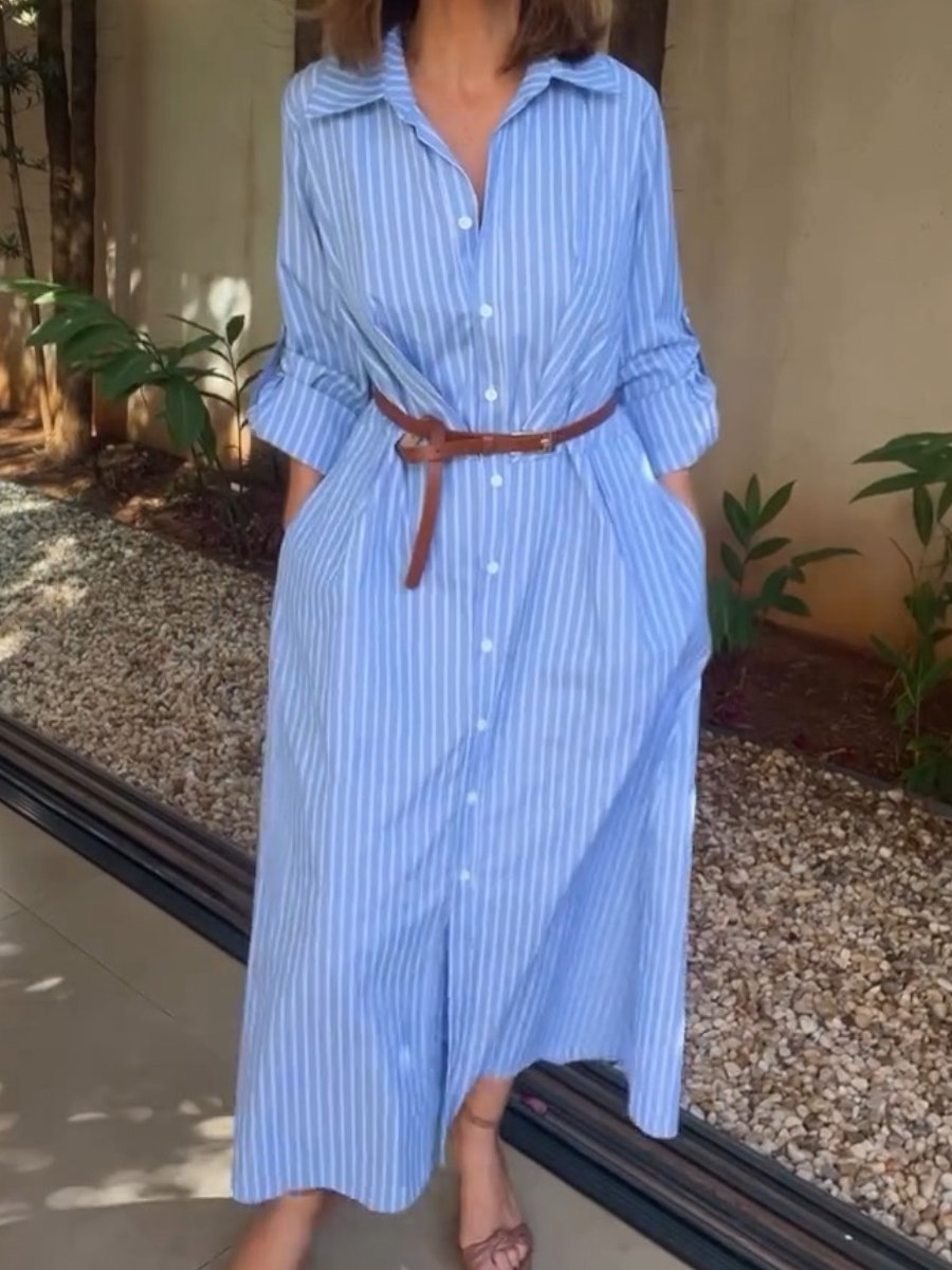 Blue Striped Shirt Dress