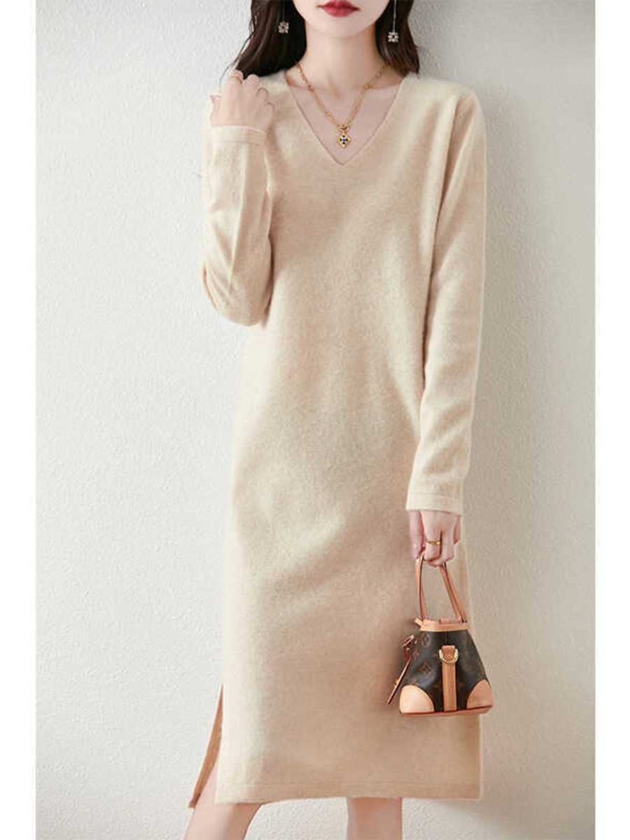 V-neck Knitted Bottoming Dress