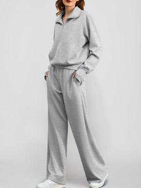 Oversized Half-Zip Sweatshirt And Wide-Leg Sweatpants Casual Set