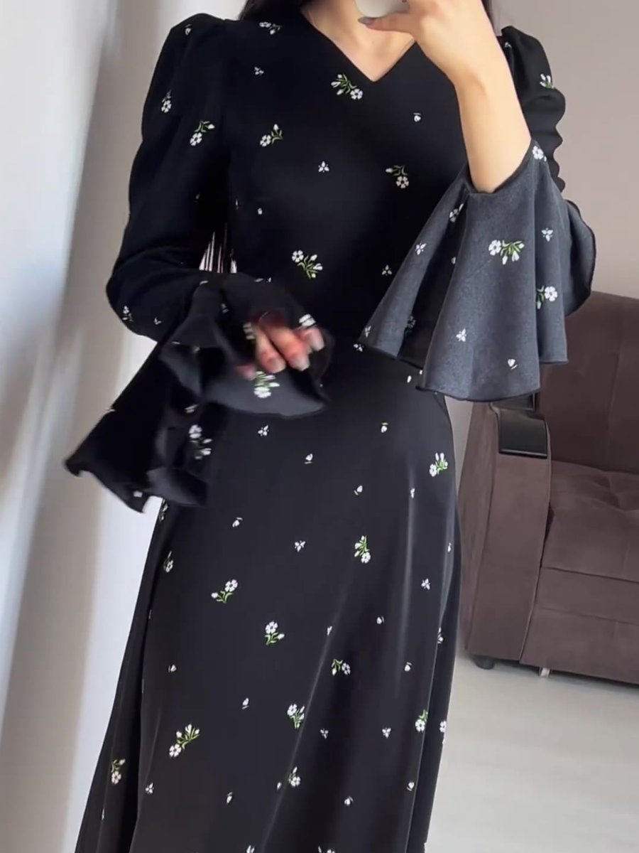 Ruffle Sleeve Waisted Floral Dress