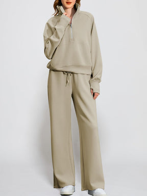 Oversized Half-Zip Sweatshirt And Wide-Leg Sweatpants Casual Set