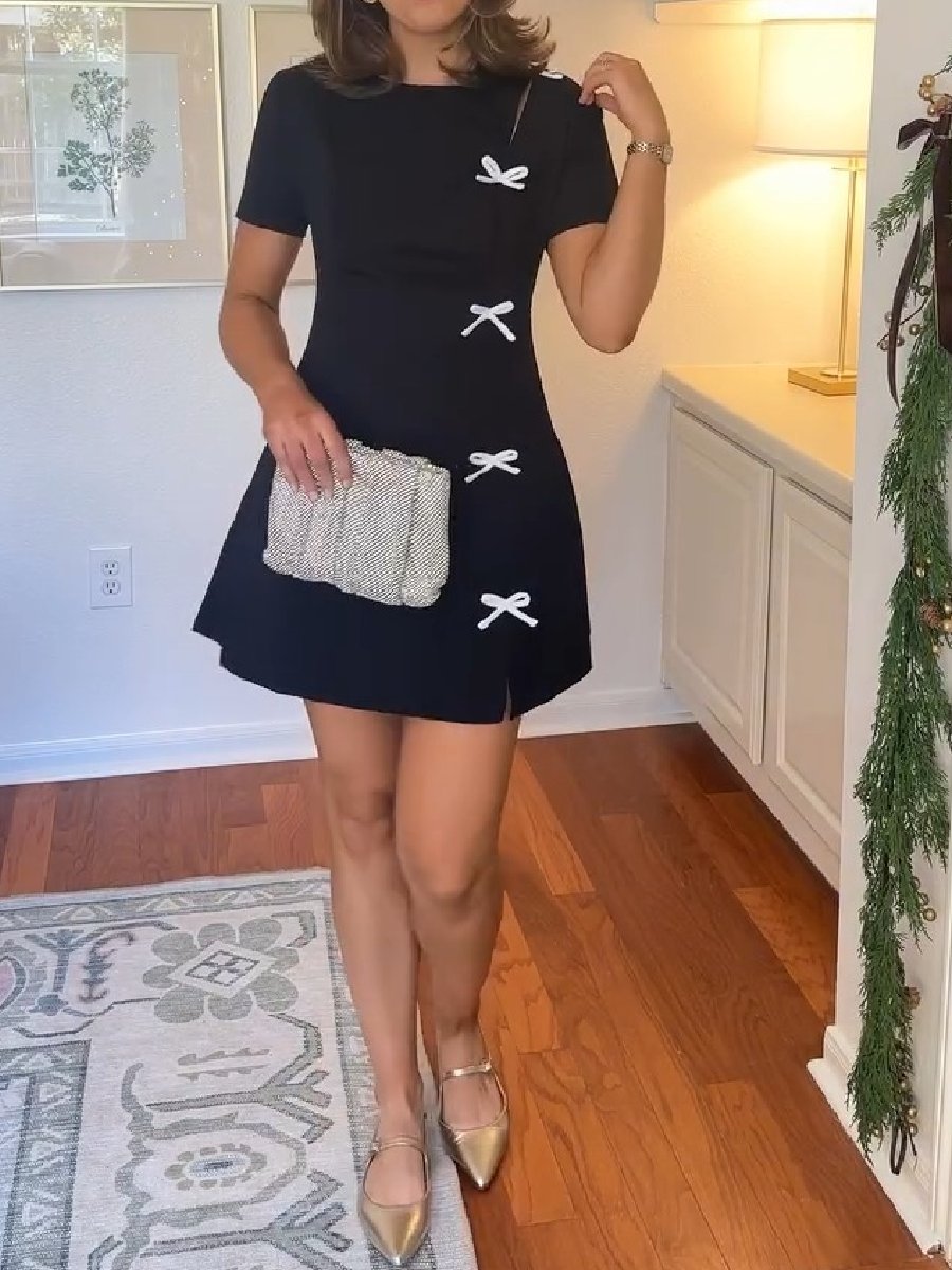 Boat Neck Short Sleeve Elegant Mini Dress