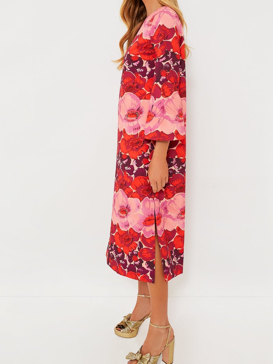 Red Floral Midi Dress