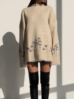 Floral Embroidered Loose Sweater