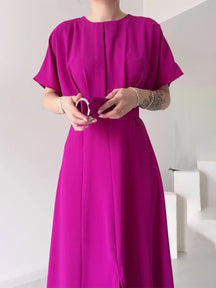 Solid Color Round Neck Short Sleeve Dress