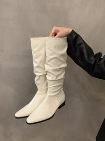 Women's Thick Heel Pleated Long Knight Boots